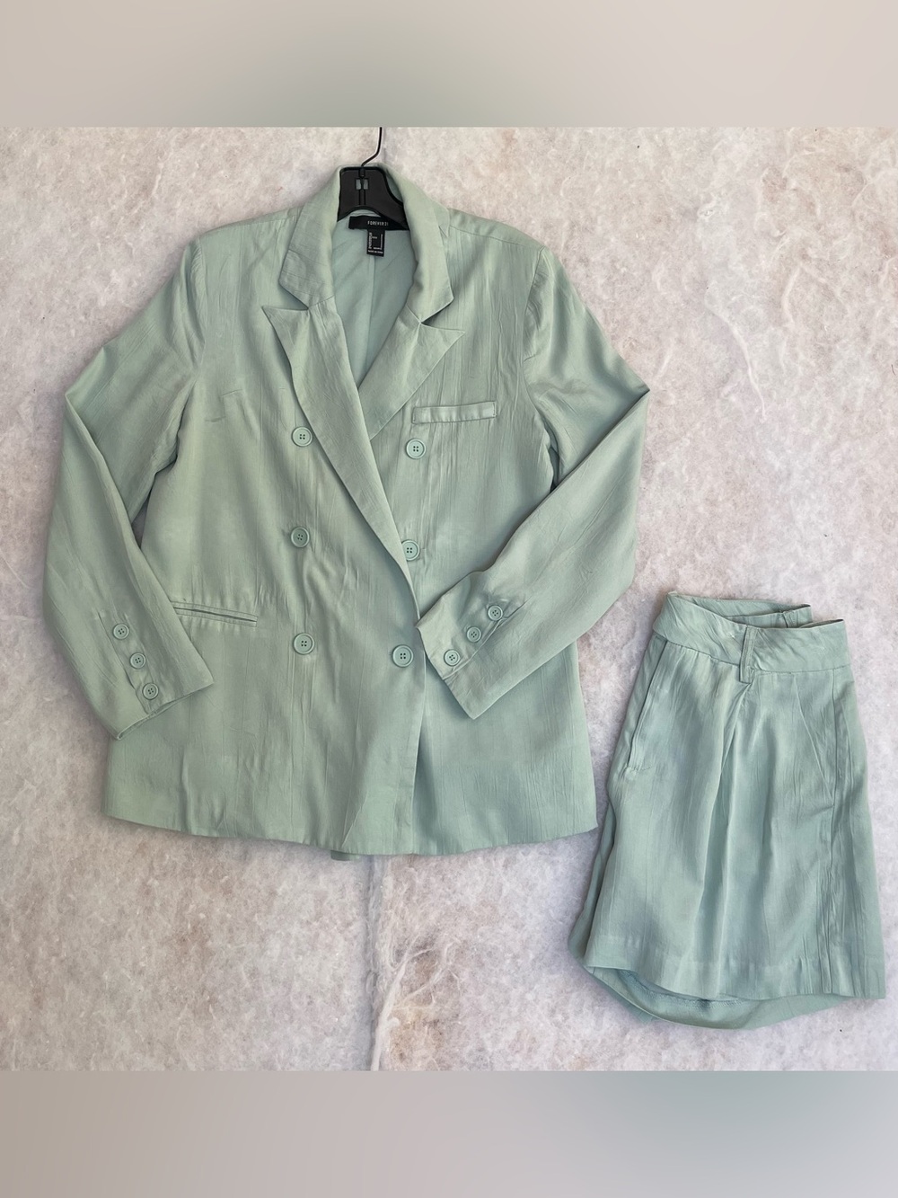 Forever 21 Light Green Double Breasted Blazer W/High Waisted Short Set(SKU578)